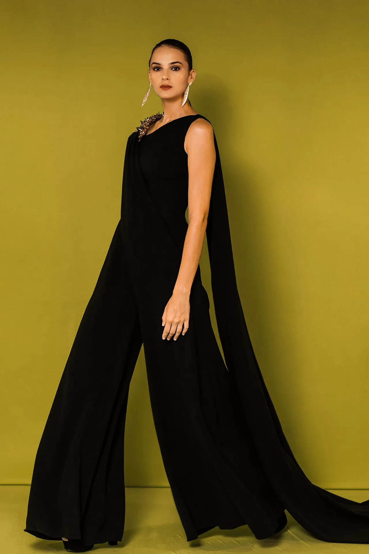 Sleeveless Flared Jumpsuit with Cape