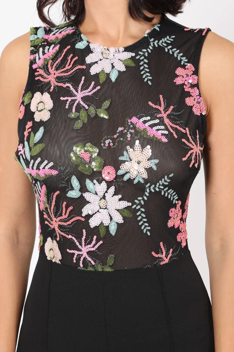 Sleeveless Floral Embroidered Bodice Jumpsuit 15623