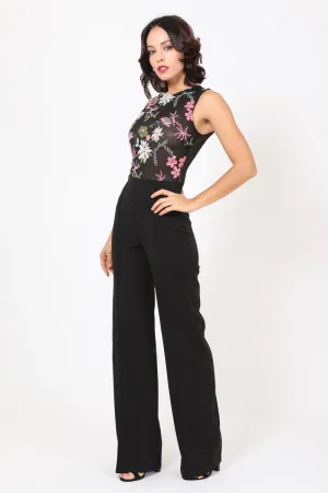 Sleeveless Floral Embroidered Bodice Jumpsuit 15623