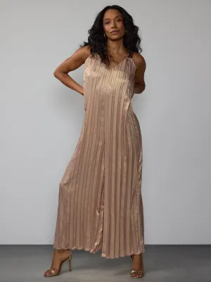 Sleeveless Metallic Pleated Plisse Jumpsuit