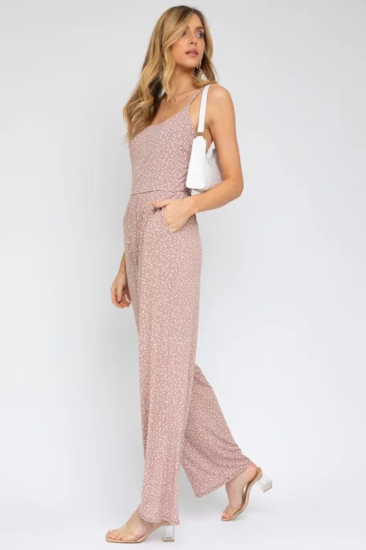 Sleeveless Scoop Neck Taupe Wide Leg Jumpsuit