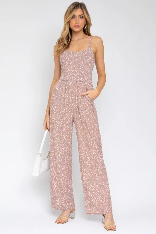 Sleeveless Scoop Neck Taupe Wide Leg Jumpsuit