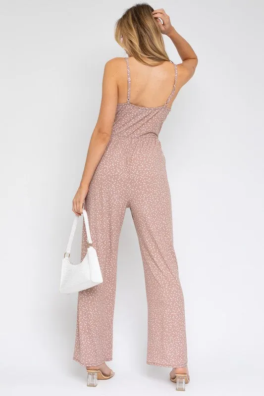 Sleeveless Scoop Neck Taupe Wide Leg Jumpsuit