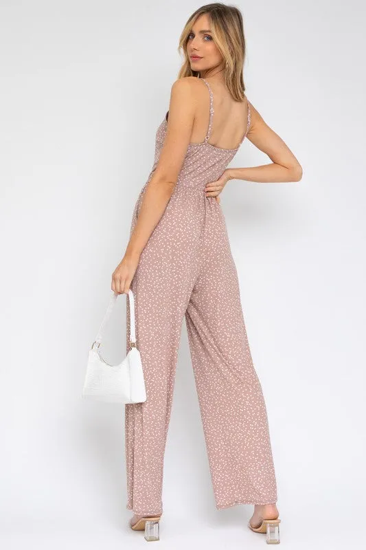 Sleeveless Scoop Neck Taupe Wide Leg Jumpsuit