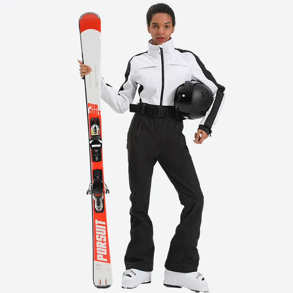 Slim Fit One Piece Ski Suit Belted Outdoor Snow Jumpsuits