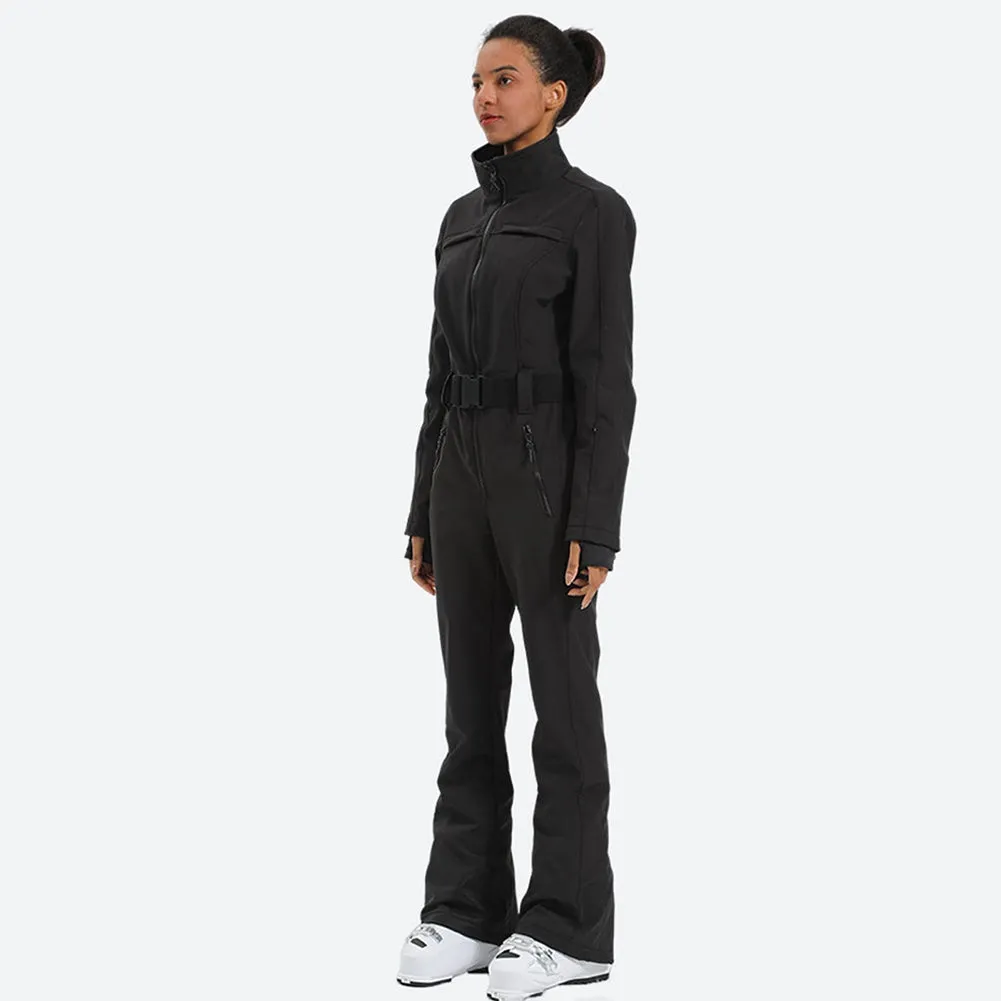 Slim Fit One Piece Ski Suit Belted Outdoor Snow Jumpsuits