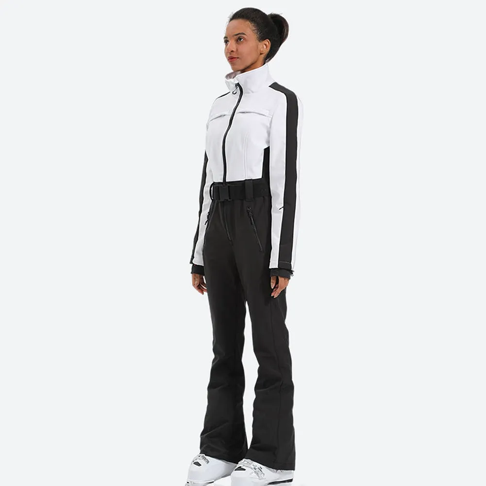 Slim Fit One Piece Ski Suit Belted Outdoor Snow Jumpsuits