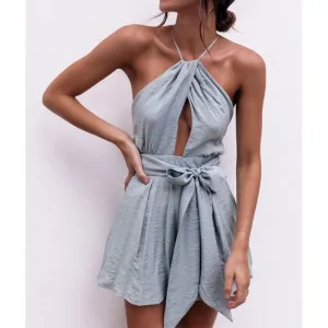 Slim Sleeveless Belt Waist Slim Sling Jumpsuit