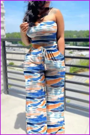 Slim Sleeveless Tube Top Printing Ladies Jumpsuit F3322