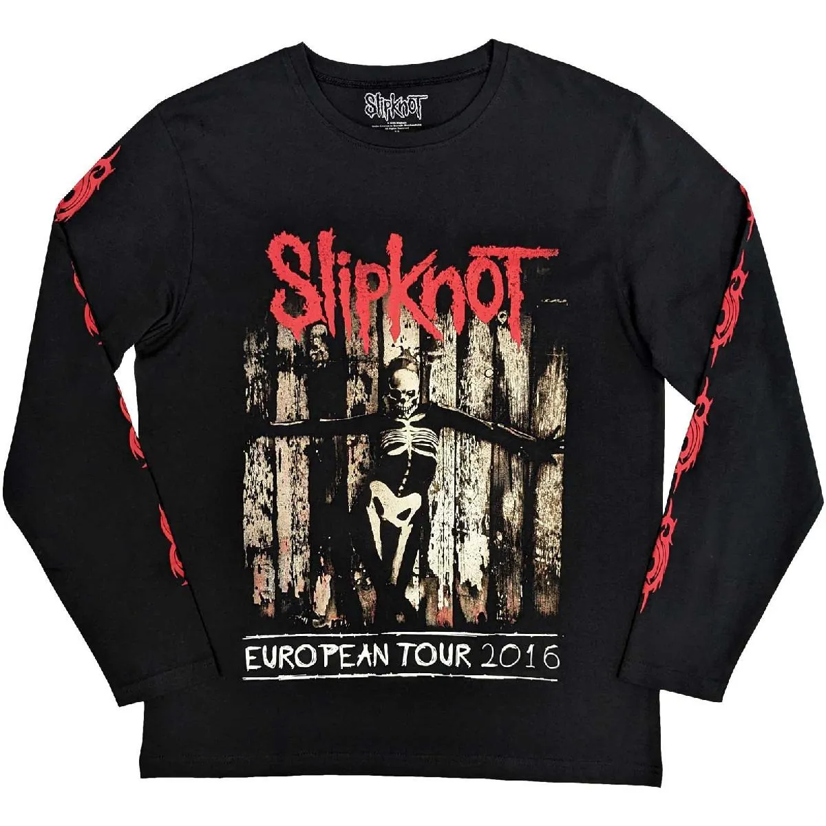 Slipknot Unisex Long Sleeve T-Shirt: Skeleton Flag (Back & Sleeve Print)