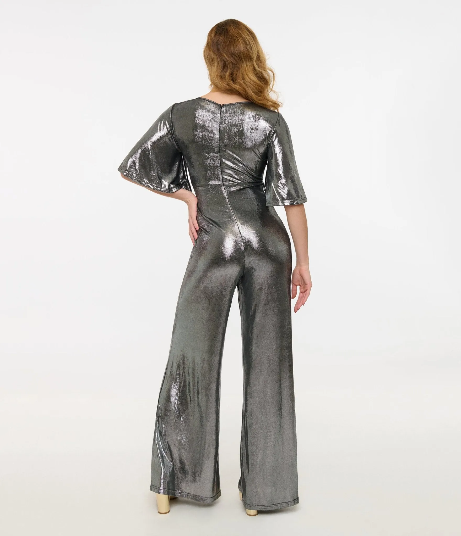 Smak Parlour 1960s Metallic Silver Cutout Jumpsuit