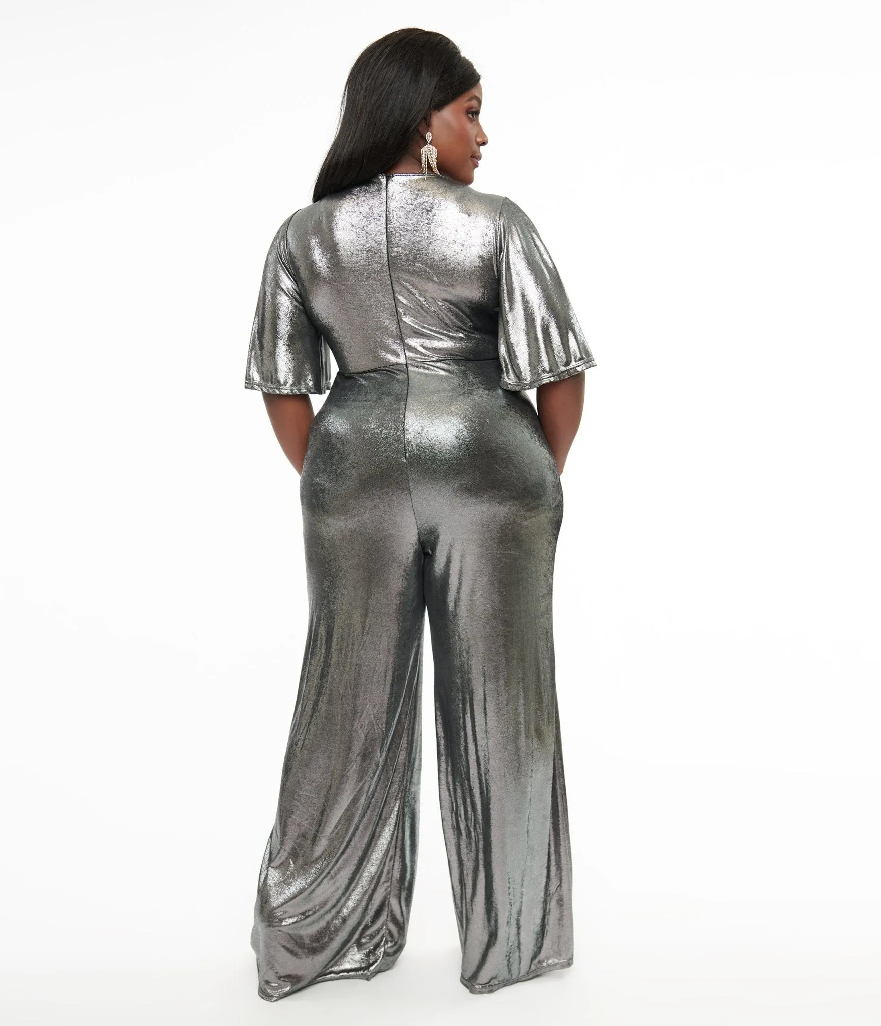 Smak Parlour Plus Size 1960s Metallic Silver Cutout Jumpsuit