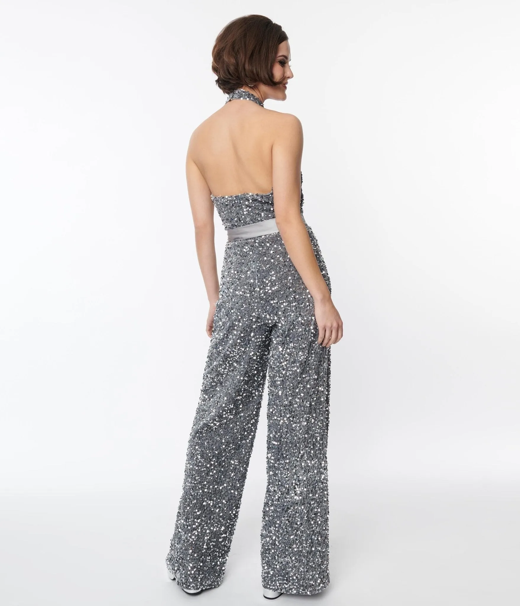 Smak Parlour Silver Sequin Glamour Goddess Jumpsuit