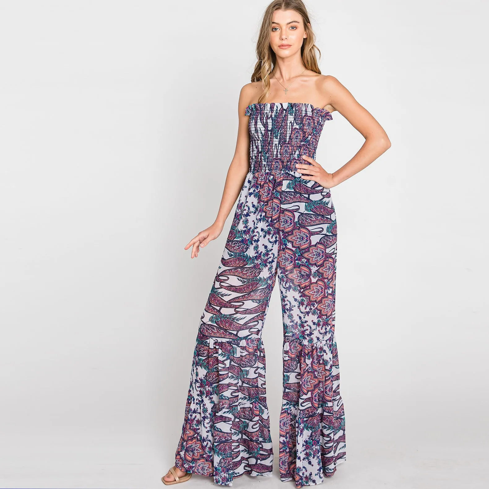 Smocking Wide Leg Jumpsuit