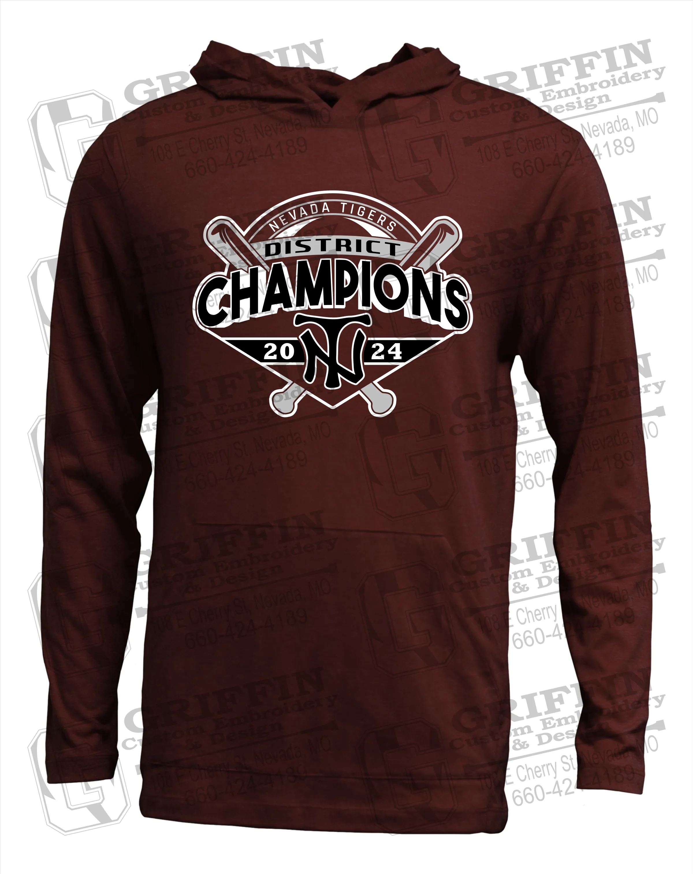 Soft-Tek T-Shirt Hoodie - Baseball District Champs 2024 - Nevada Tigers 25-C