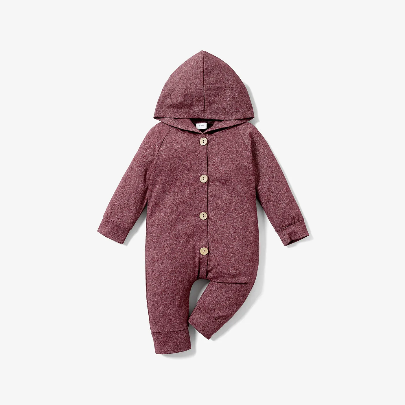 Solid Hooded Long-sleeve Baby Jumpsuit