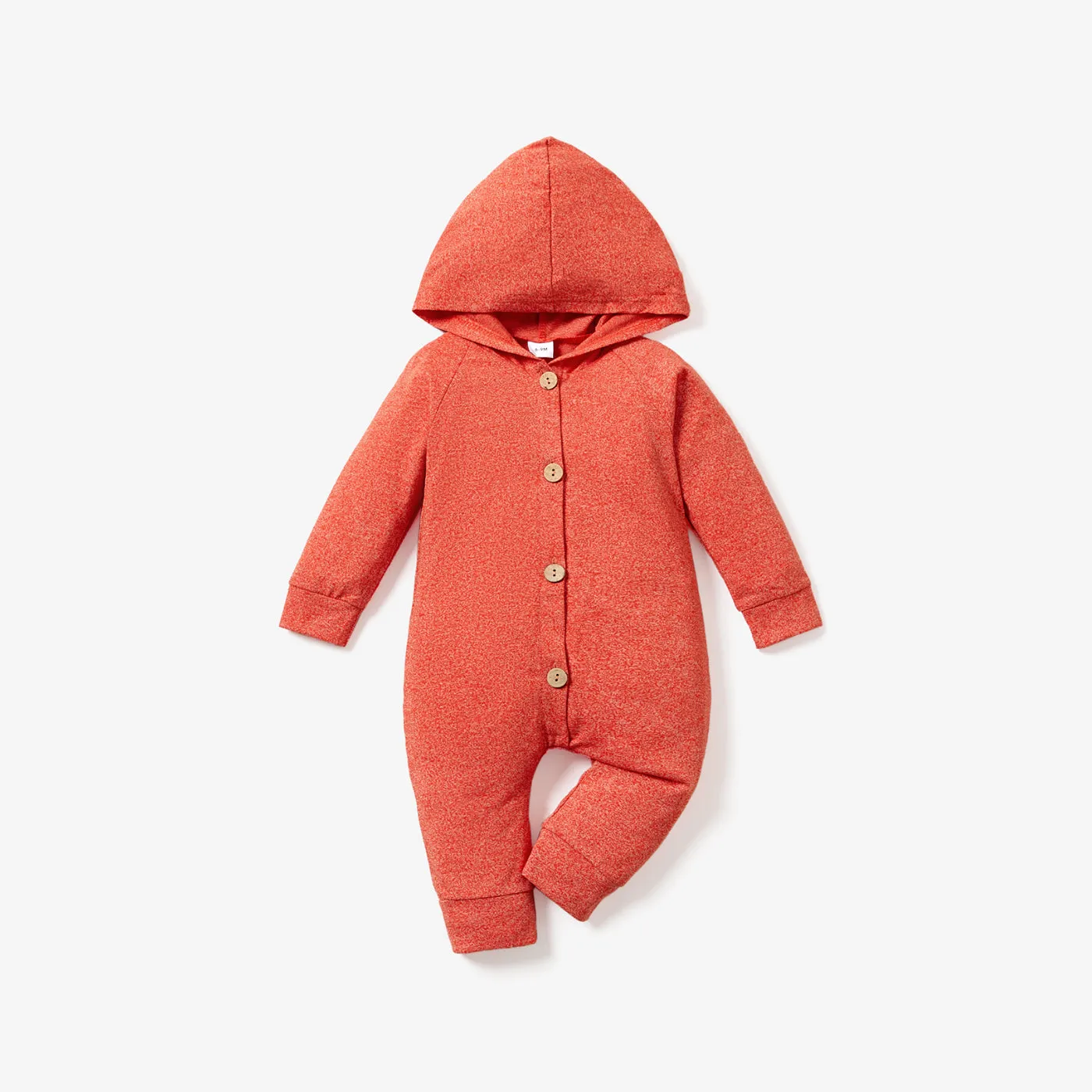 Solid Hooded Long-sleeve Baby Jumpsuit