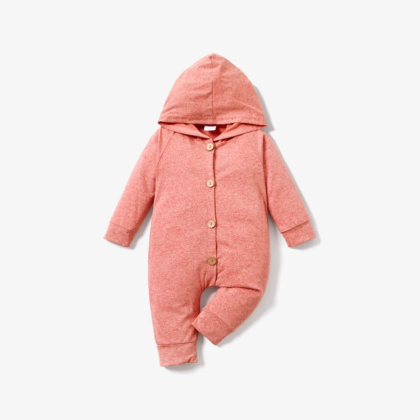 Solid Hooded Long-sleeve Baby Jumpsuit