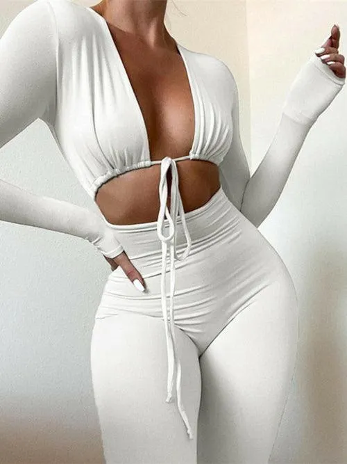 Solid Jumpsuit Bandage Cleavage