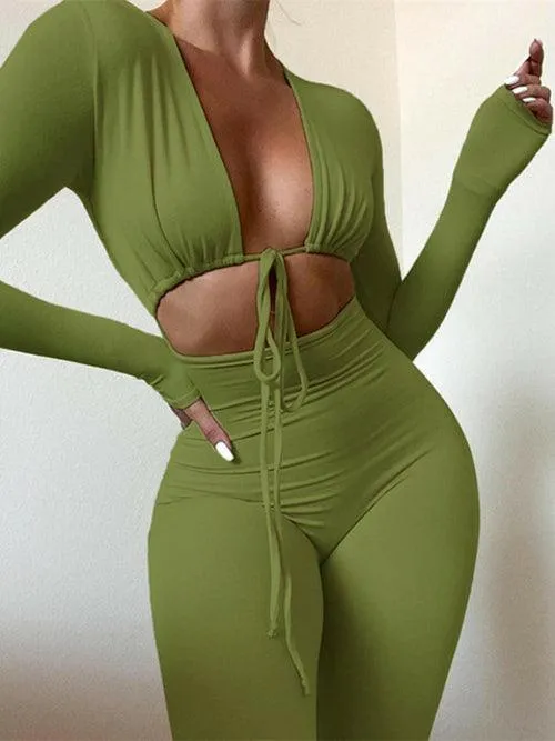 Solid Jumpsuit Bandage Cleavage