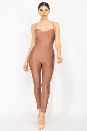 Solid Skinny Cinched Sweetheart Jumpsuit