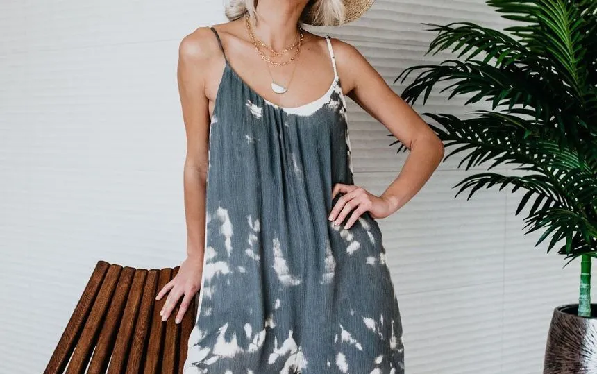 Spaghetti-Strap Tie-Dye Wide Leg Jumpsuit YR4044