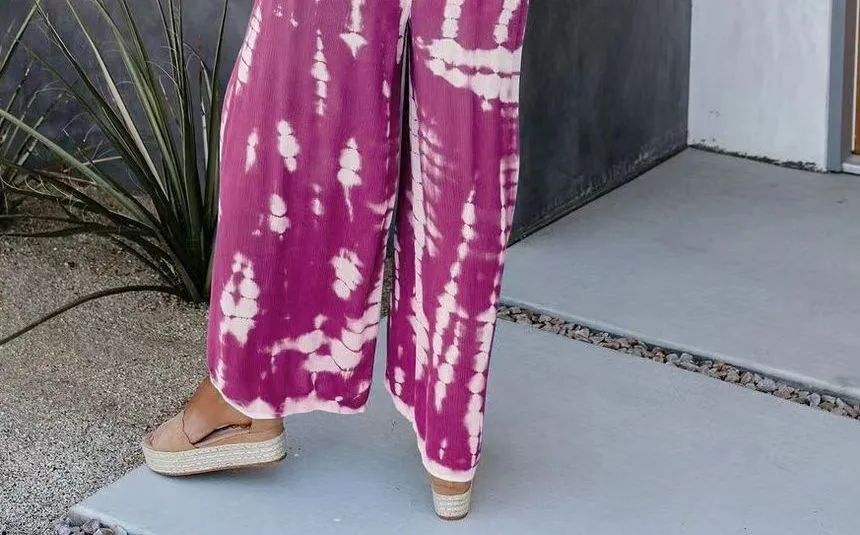 Spaghetti-Strap Tie-Dye Wide Leg Jumpsuit YR4044