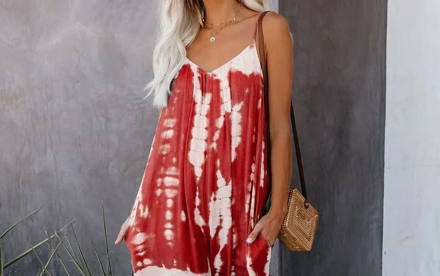 Spaghetti-Strap Tie-Dye Wide Leg Jumpsuit YR4044