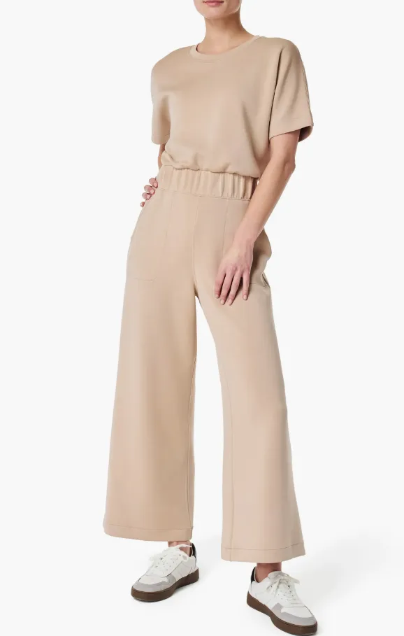 Spanx - AirEssentials Short Sleeve Crop Wide Leg Jumpsuit in Tahini