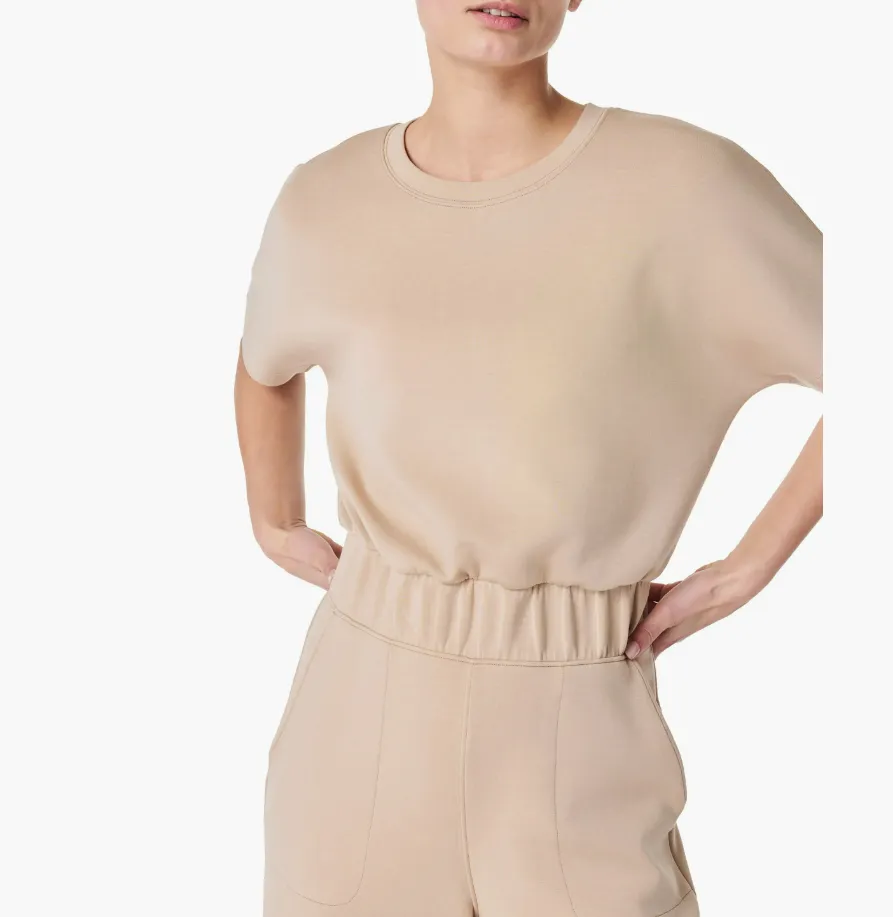 Spanx - AirEssentials Short Sleeve Crop Wide Leg Jumpsuit in Tahini