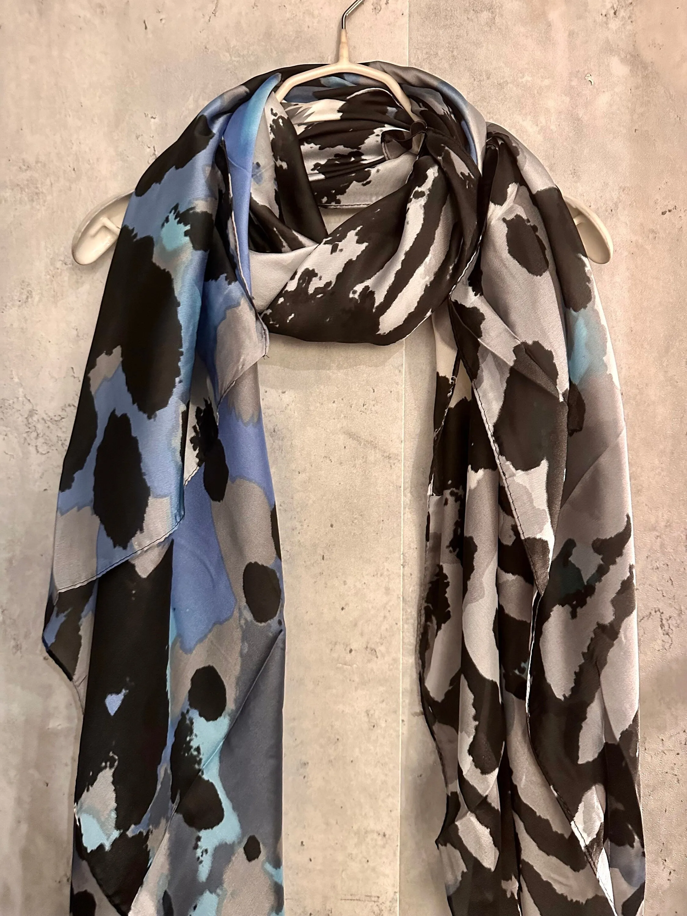 Splotches Colour Blue Grey Silk Scarf/Spring Summer Autumn Scarf/Scarf Women/Gifts For Mom/Gifts For Her Birthday Christmas/UK Seller