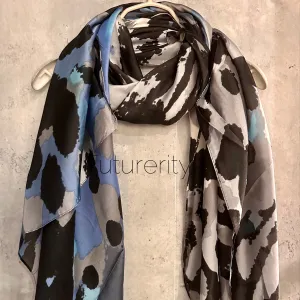 Splotches Colour Blue Grey Silk Scarf/Spring Summer Autumn Scarf/Scarf Women/Gifts For Mom/Gifts For Her Birthday Christmas/UK Seller