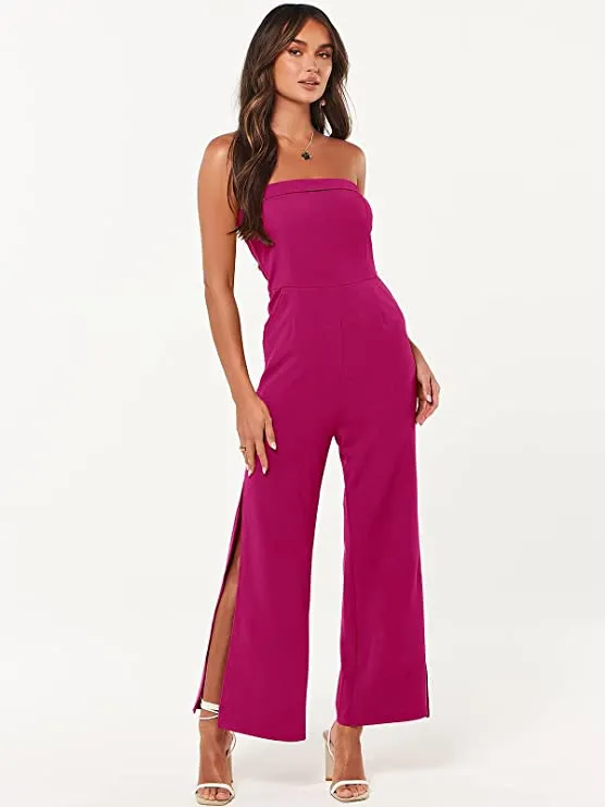 St. Thomas Black Strapless Side Slit Jumpsuit