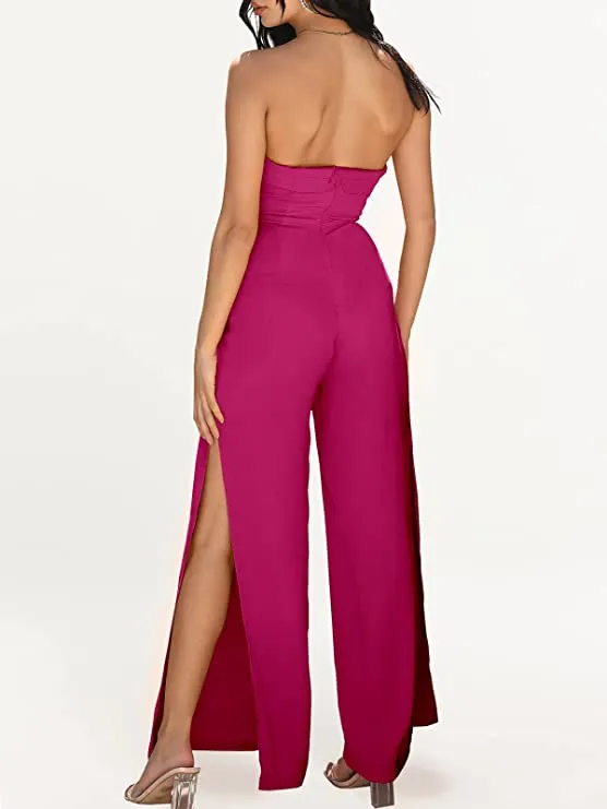 St. Thomas Black Strapless Side Slit Jumpsuit