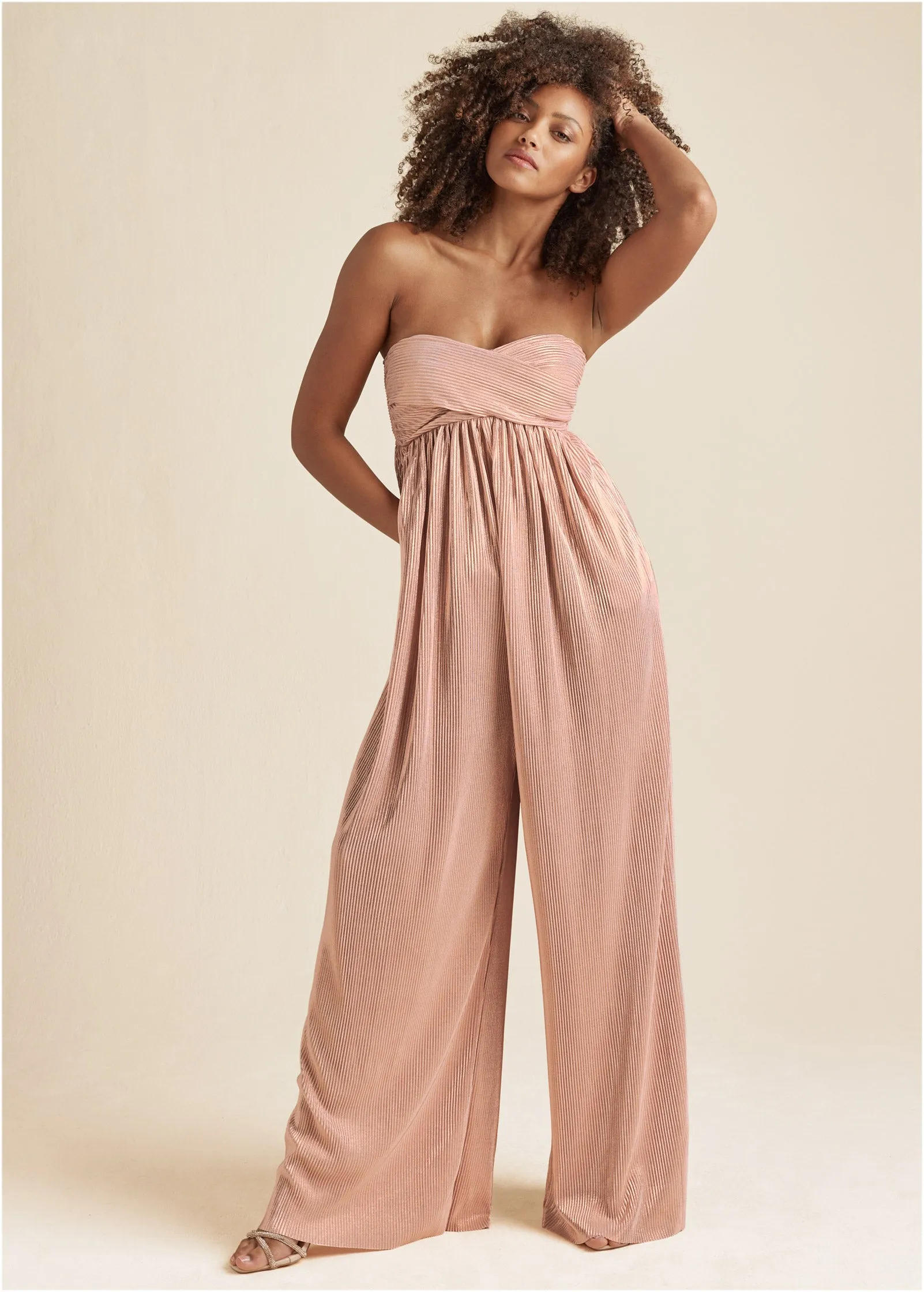 Strapless Shimmer Jumpsuit - Rose Gold