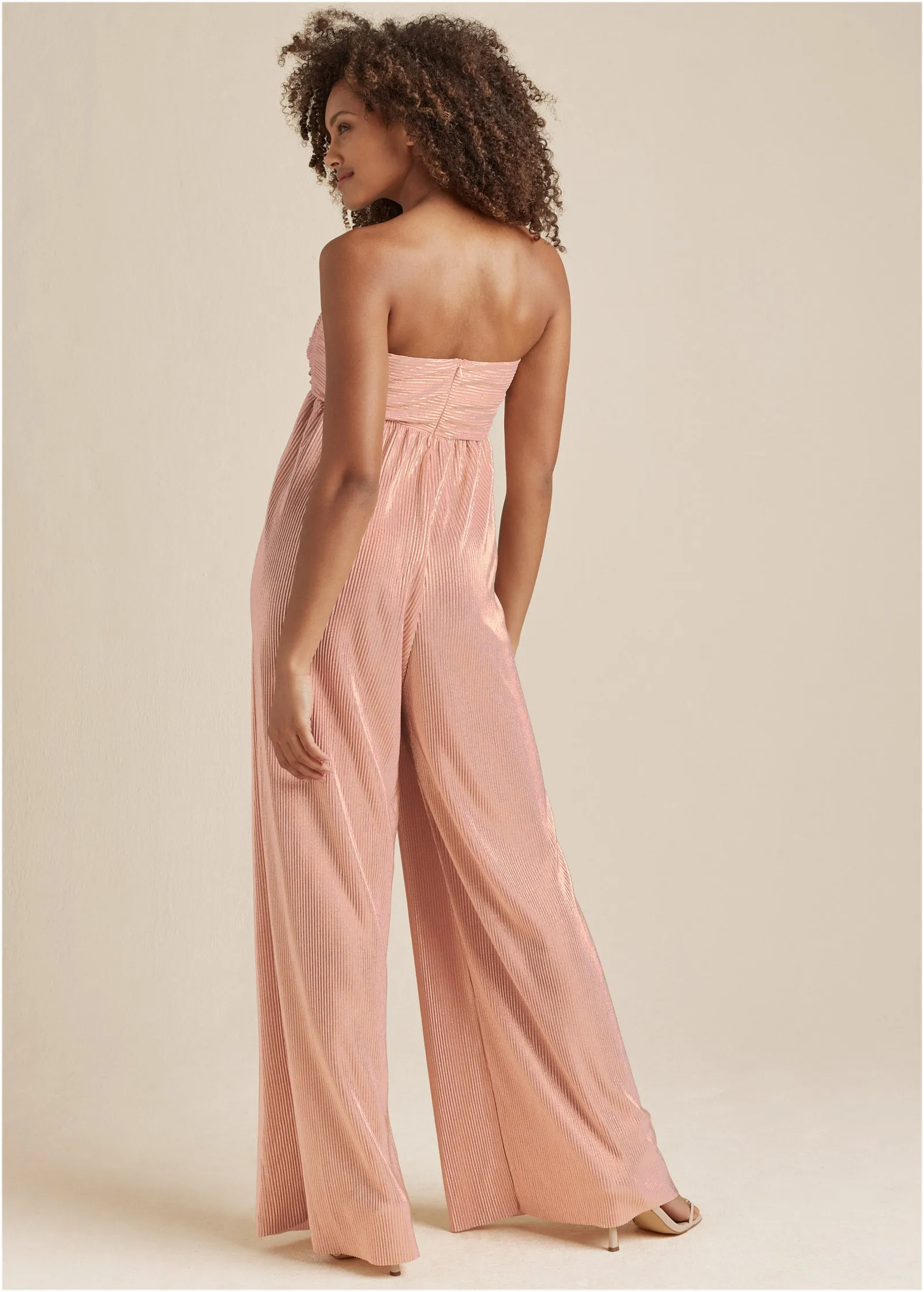 Strapless Shimmer Jumpsuit - Rose Gold