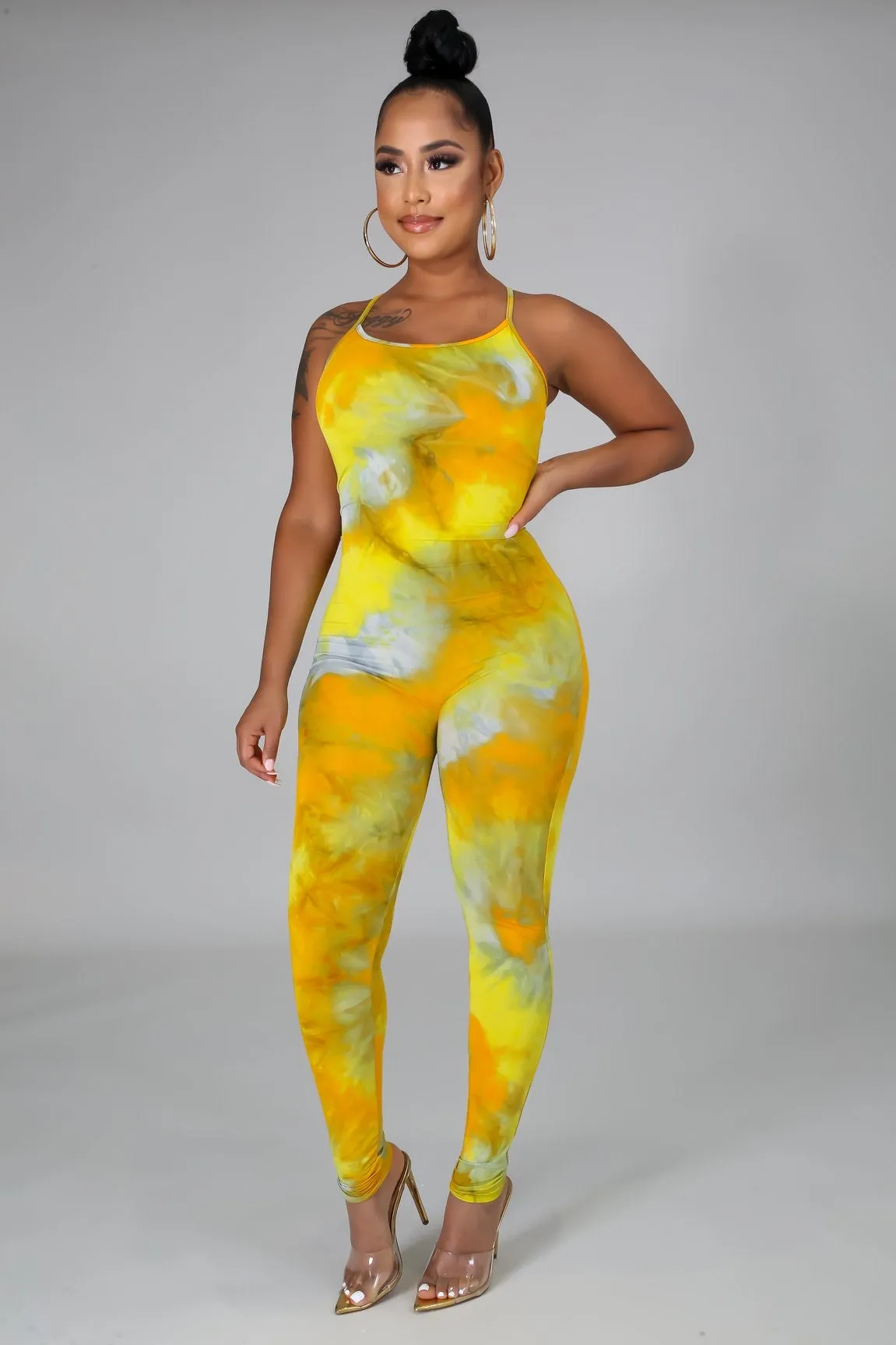 Stretchy Tie Dye Jumpsuit- YELLOW MANGO