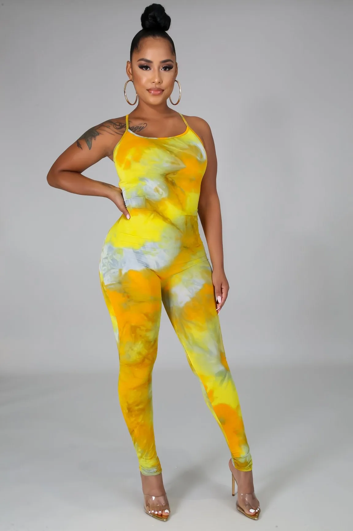 Stretchy Tie Dye Jumpsuit- YELLOW MANGO