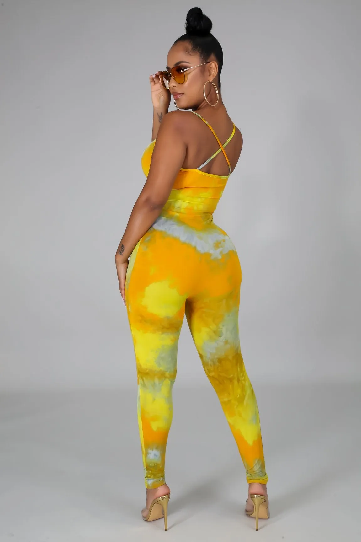 Stretchy Tie Dye Jumpsuit- YELLOW MANGO