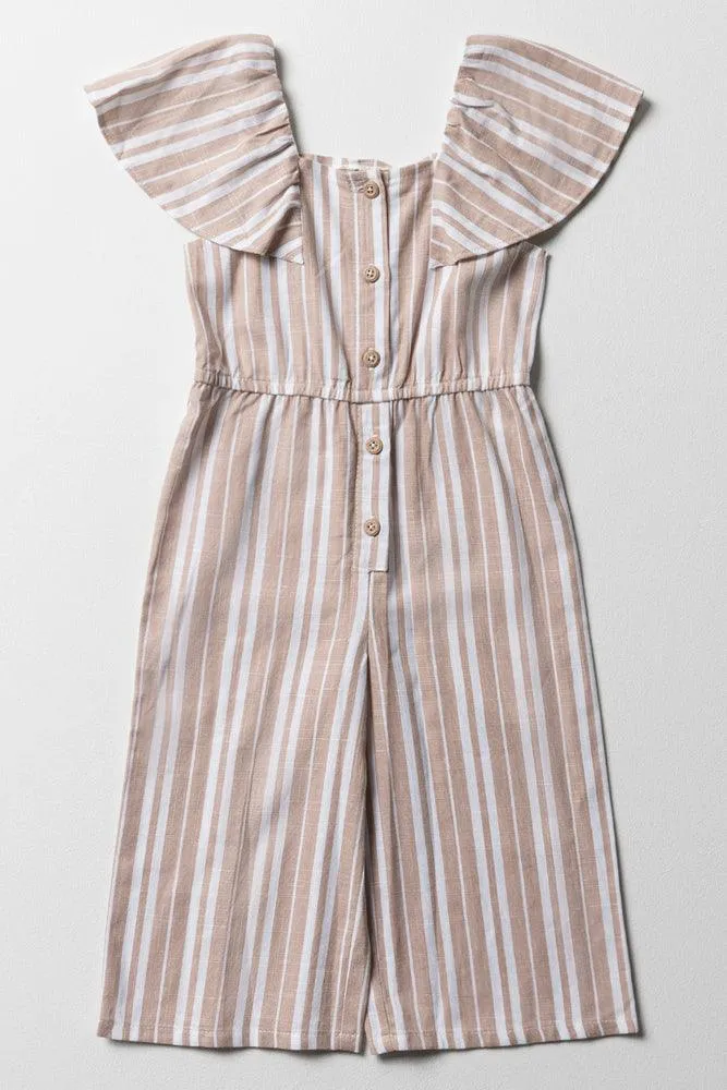 Stripe Jumpsuit With Frill Sleeves Natural