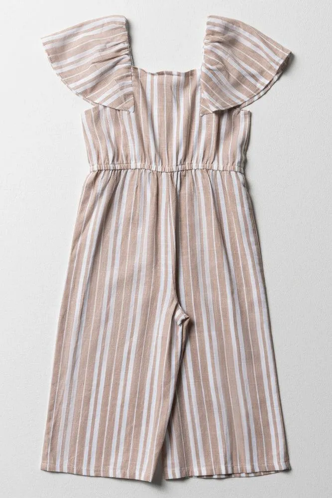 Stripe Jumpsuit With Frill Sleeves Natural