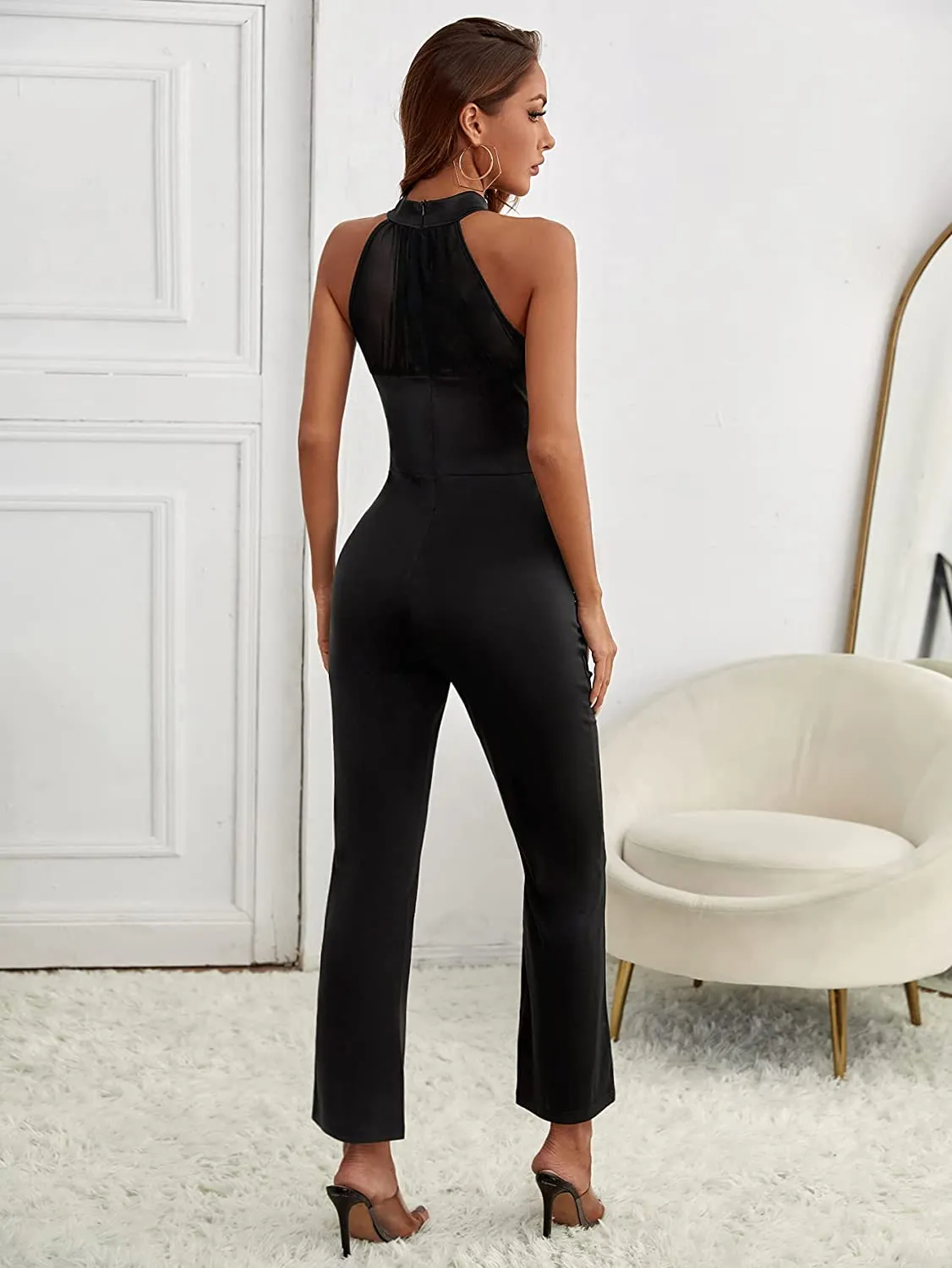 Stunning Halter Sleeveless Navy Blue Wide Leg Jumpsuit