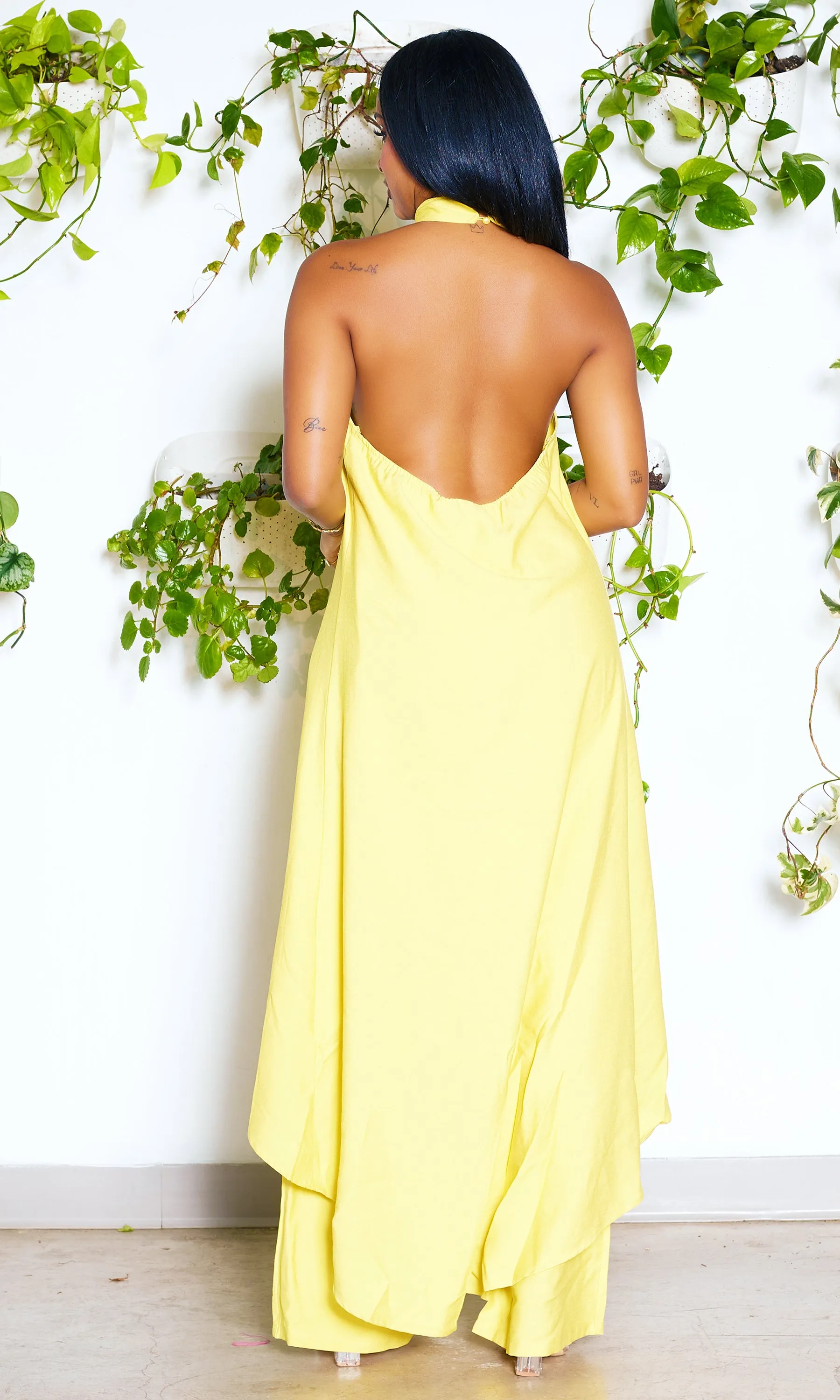 Summer's Best | High Low Halter Pants Set - Yellow