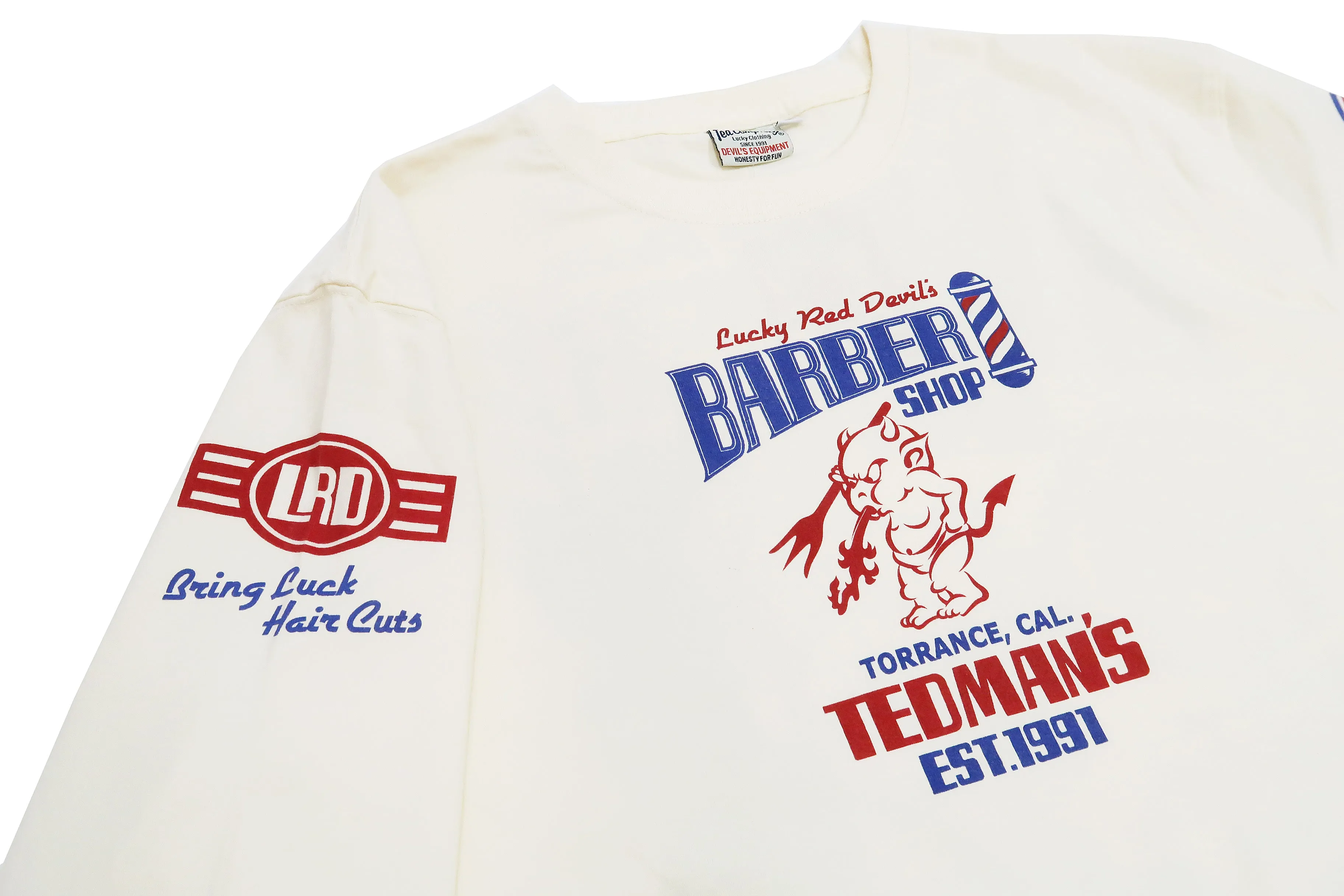 Tedman T-Shirt Men's Lucky Devil Barbershop Graphic Long Sleeve Tee Efu-Shokai TDLS-352 Off-White