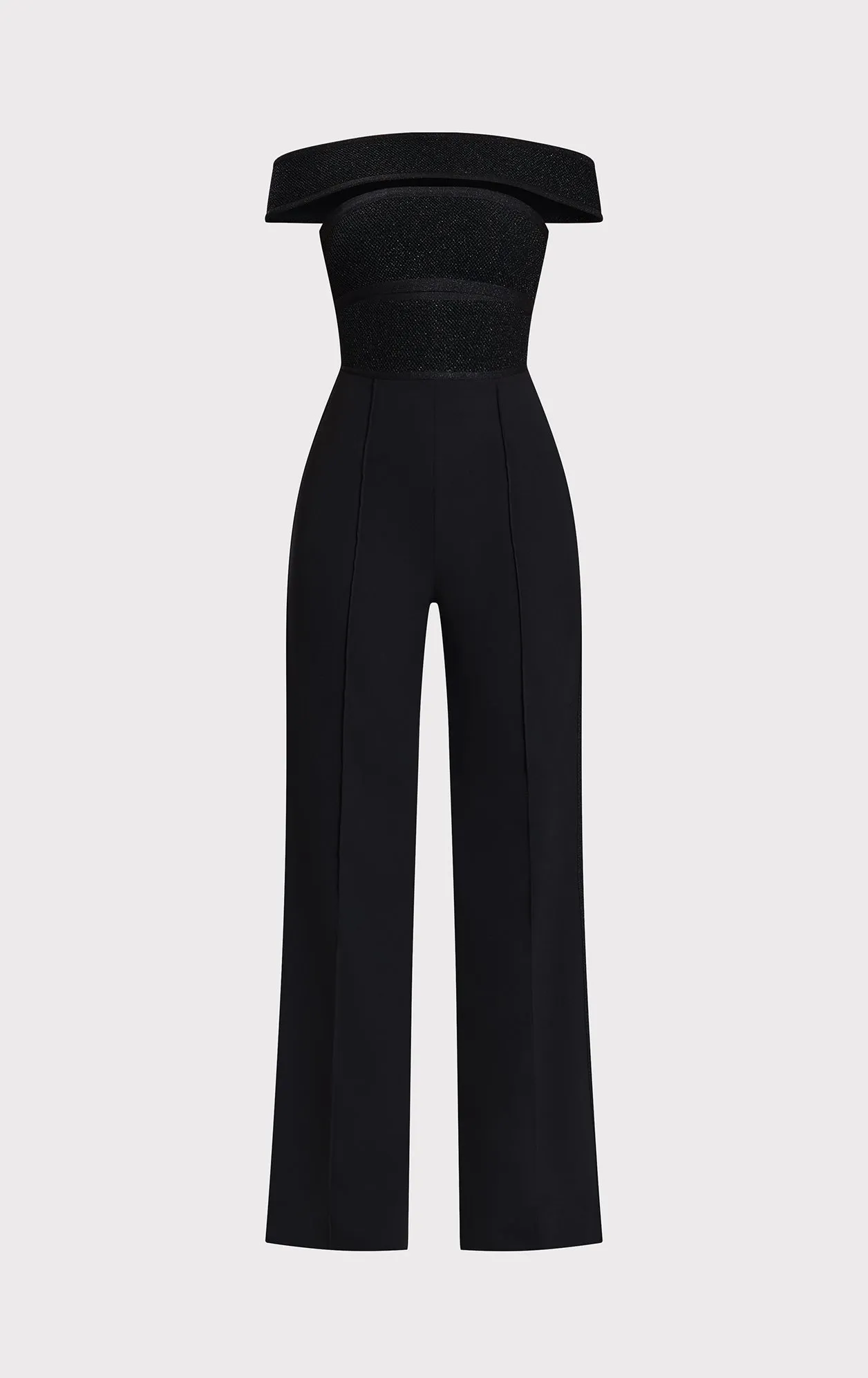 TEXTURED LUREX OFF SHOULDER JUMPSUIT