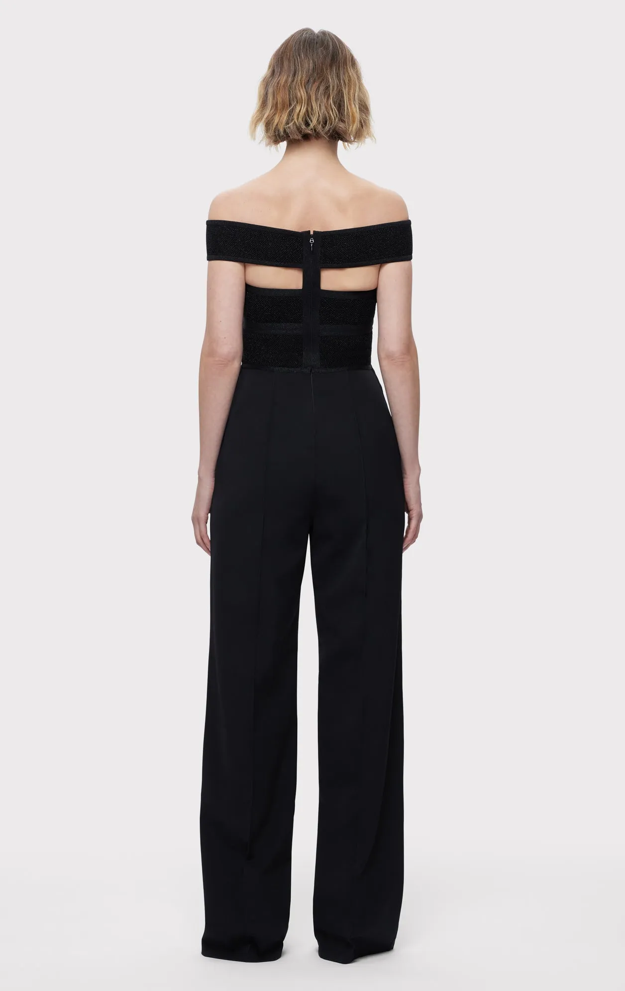 TEXTURED LUREX OFF SHOULDER JUMPSUIT