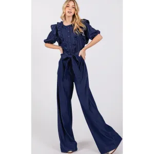 The Loretta Denim Blue Ruffle Jumpsuit