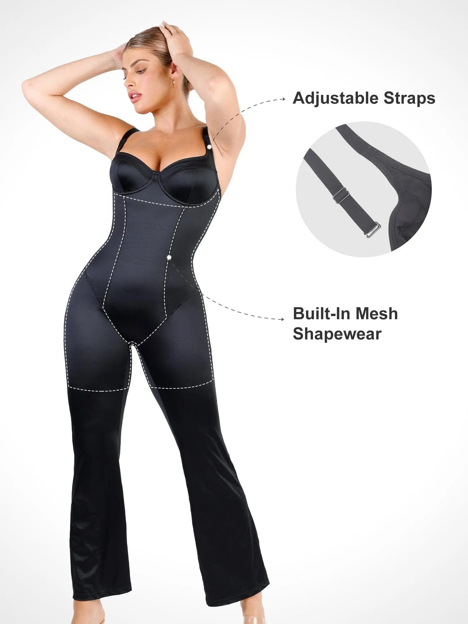 The Shapewear Jumpsuit Metallic Shiny One Piece Wide Strap For Insiders