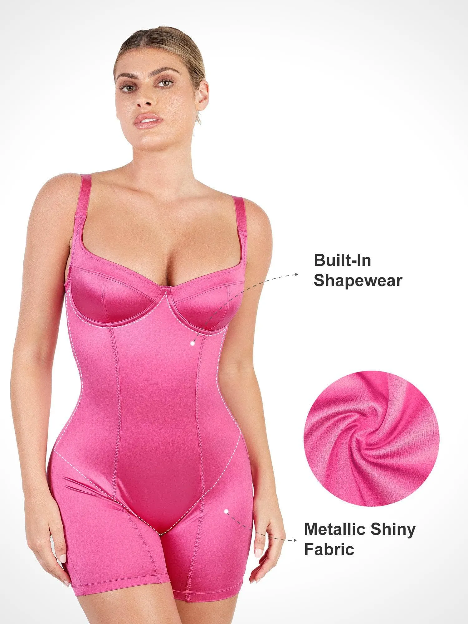 The Shapewear Romper Metallic Shiny One Piece Mid Thigh For Insiders