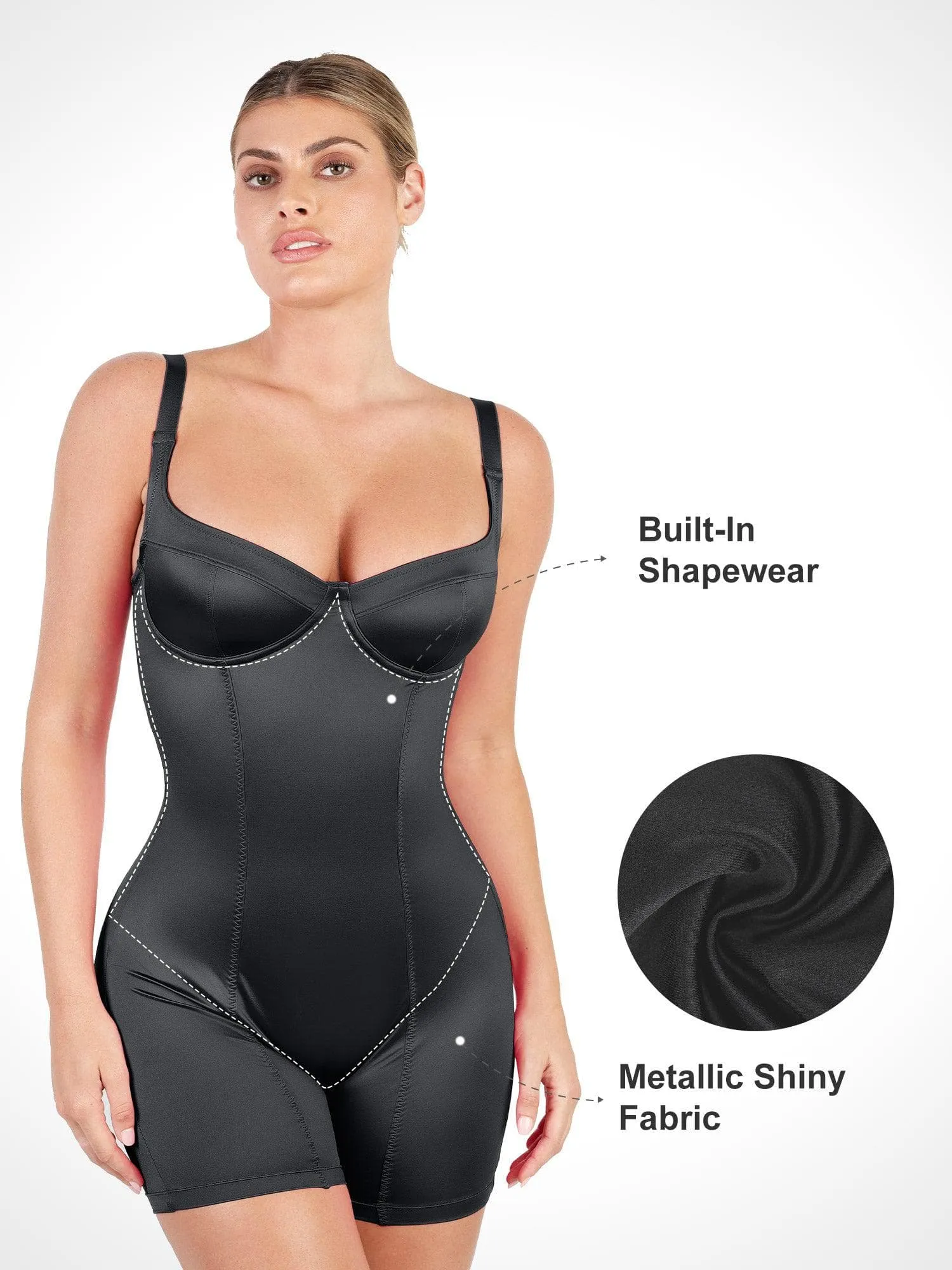 The Shapewear Romper Metallic Shiny One Piece Mid Thigh For Insiders